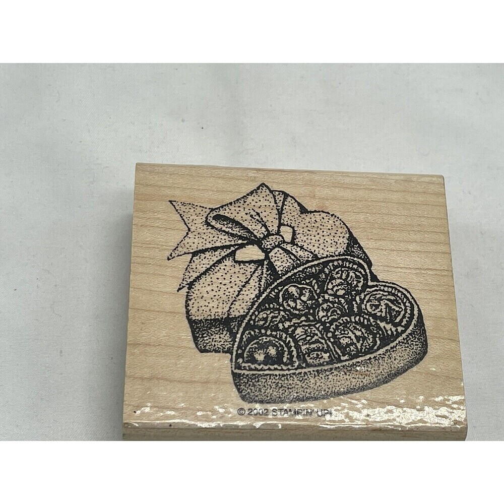CHOCOLATE CANDY BOX HEART Valentine Day LOVE BOW Stampin' Up! wood RUBBER STAMP